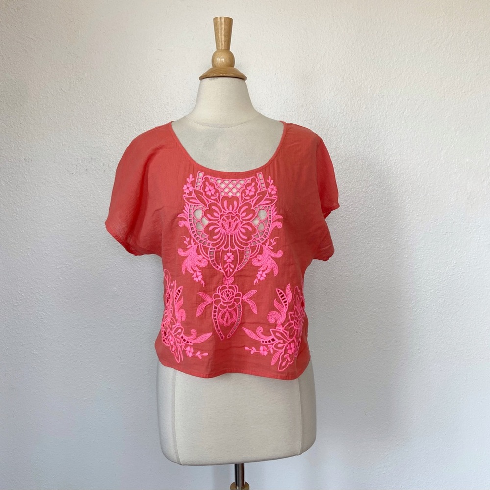 Jun & Ivy Francesca's Sheer Embroidered Cut Out Blouse